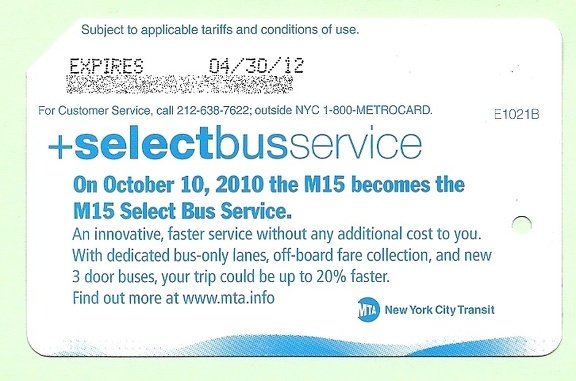 +select bus service (SBS) on the M15 starts October 10, 2010